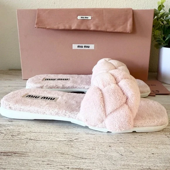 New Miu Miu Calzature Donna terry cloth slide sandals size 37, US 7, pink